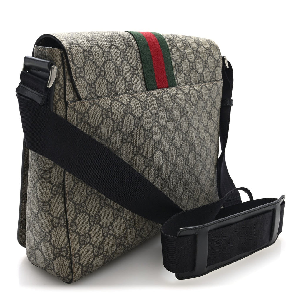 GG Supreme Monogram Web Flap Messenger Bag Black