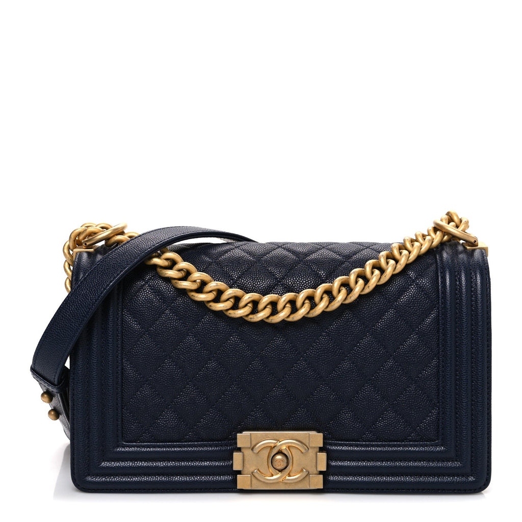 Caviar Quilted Medium Boy Flap Navy