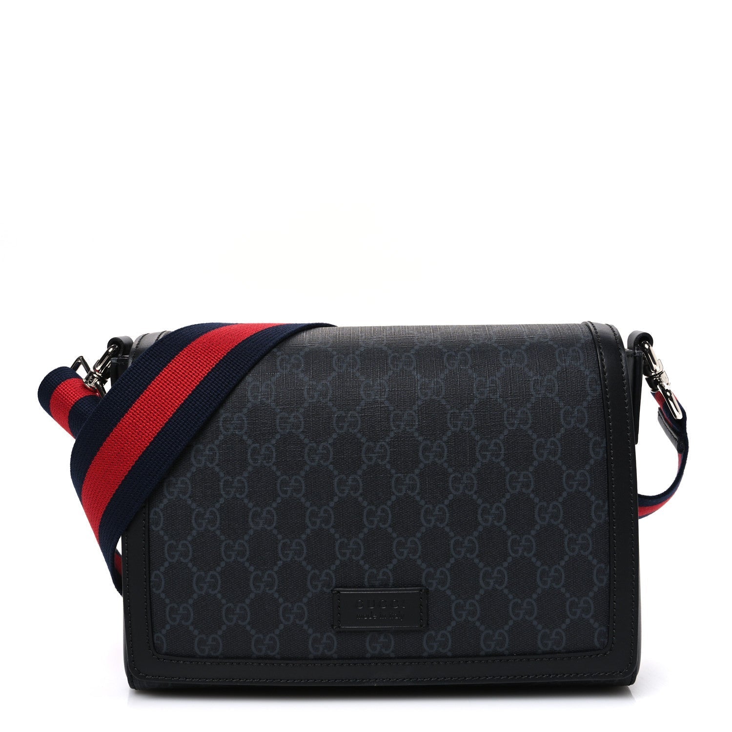 GG Supreme Monogram Appia Calfskin Web Crossbody Bag Black Grey