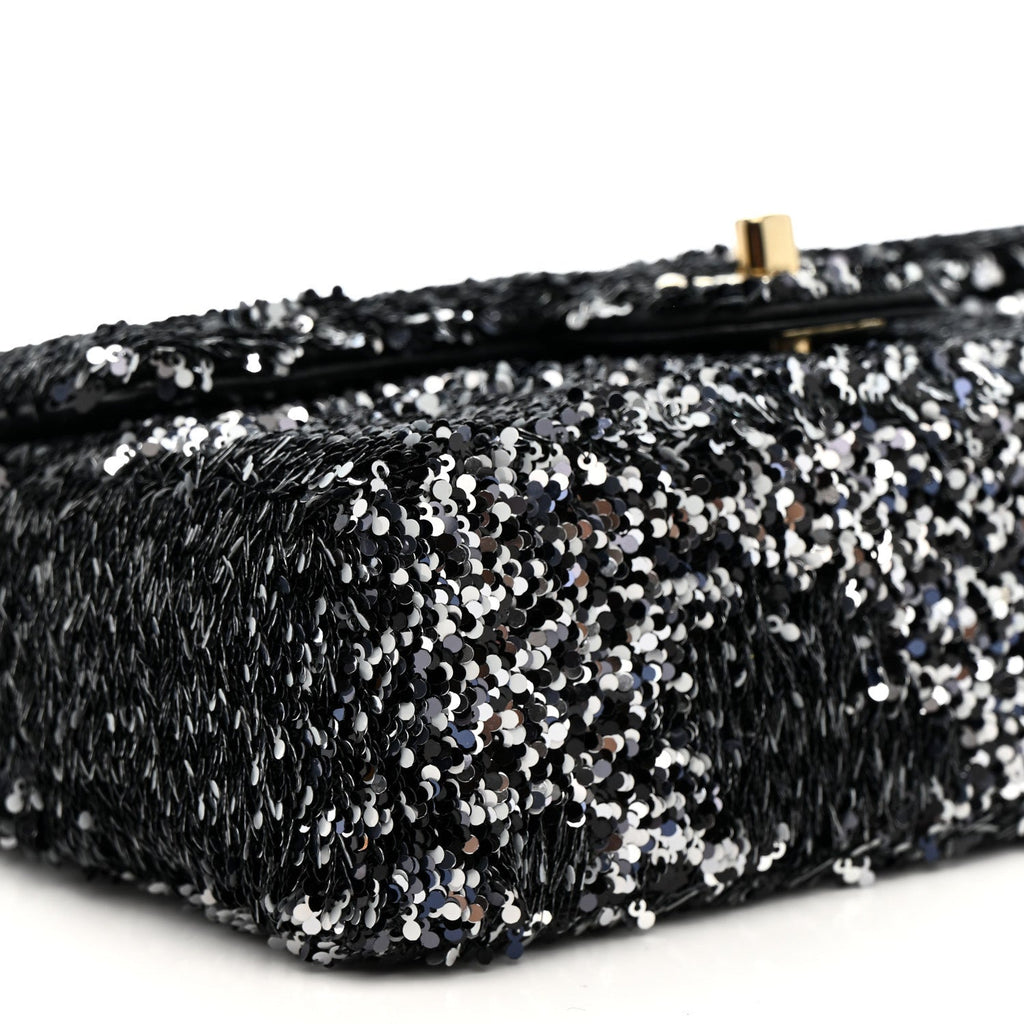 Sequin Quilted Small Single Flap Black White Grey