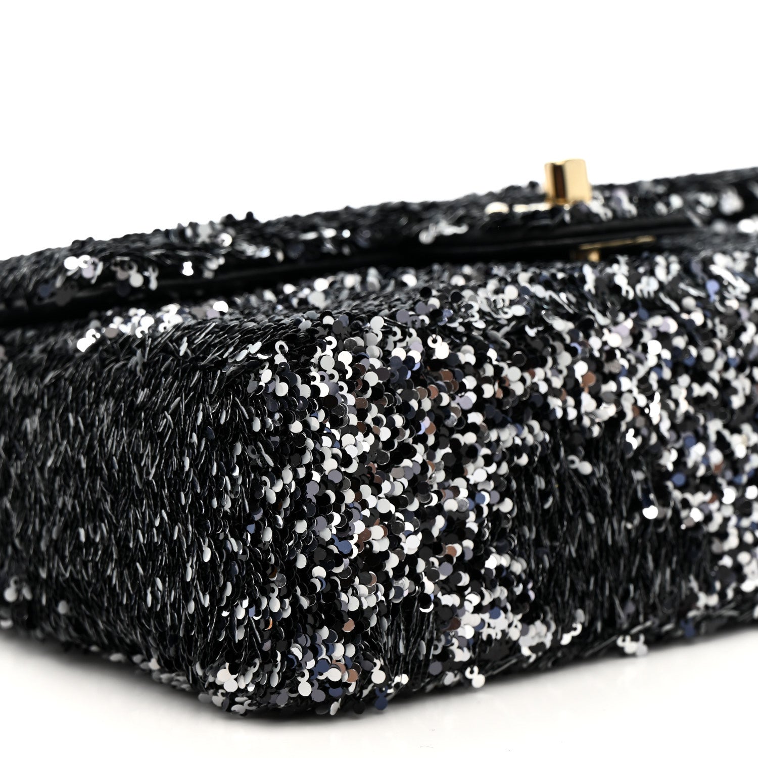 Sequin Quilted Small Single Flap Black White Grey
