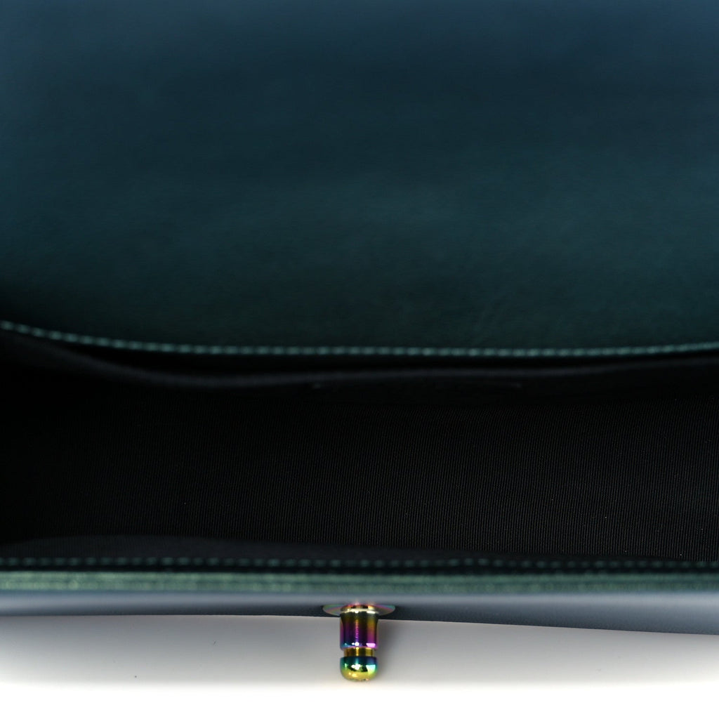 Iridescent Goatskin Quilted Medium Boy Flap Green