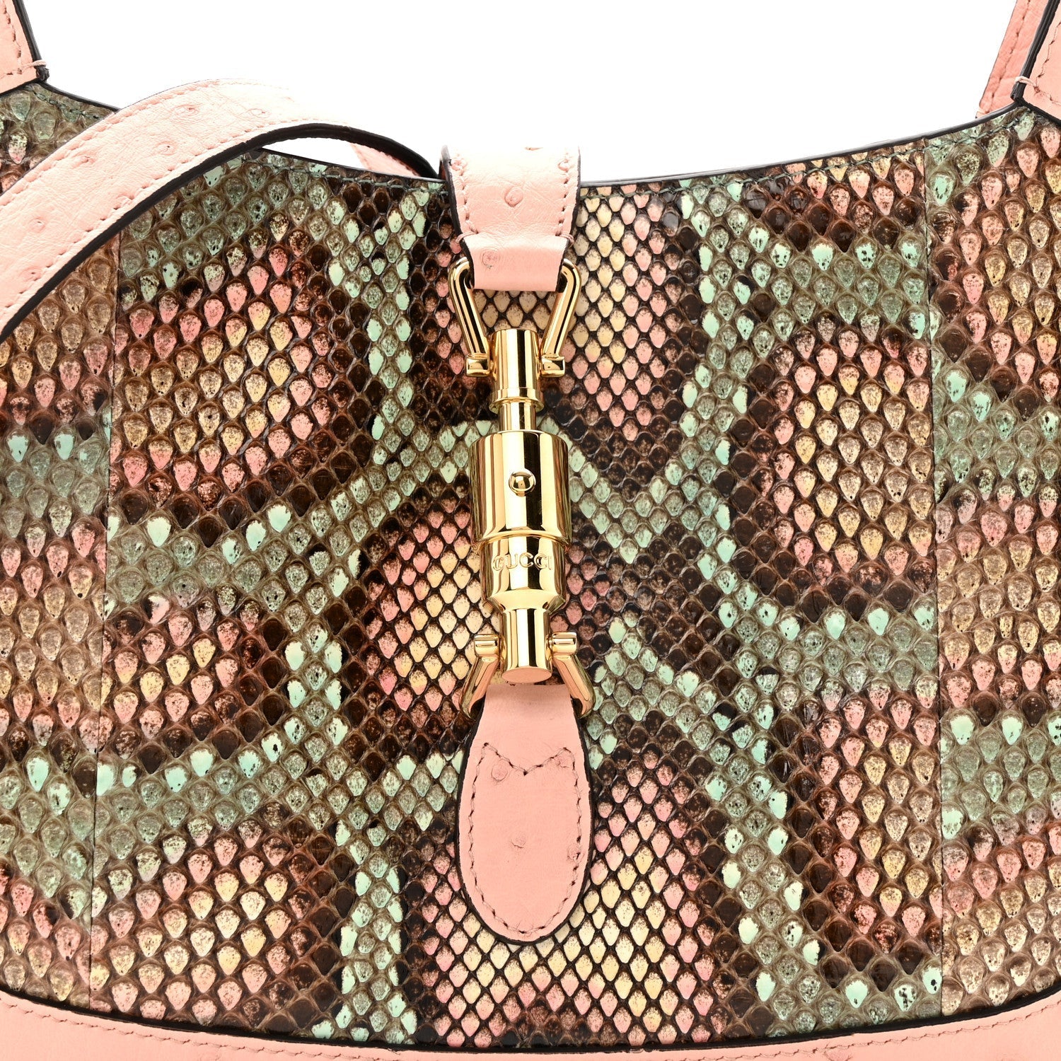 Snakeskin Ostrich Calfskin Small Jackie 1961 Hobo Pink Multicolor