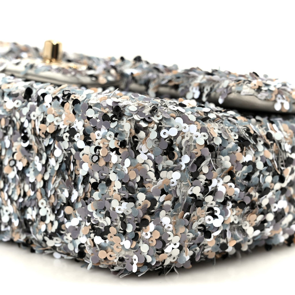 Sequin Mini Flap Gray Black White Pearly White