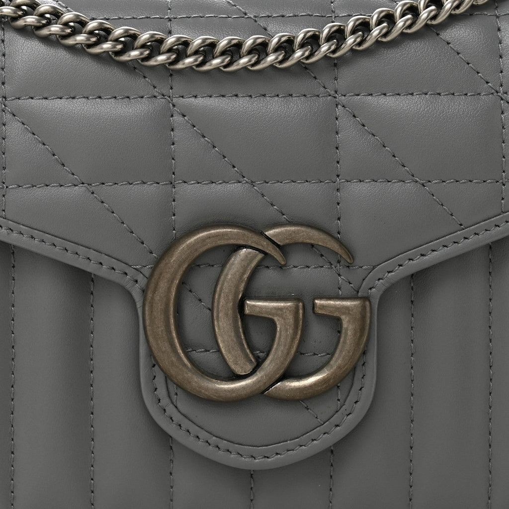 Calfskin Matelasse Aria GG Marmont Chain Wallet Deep Grey