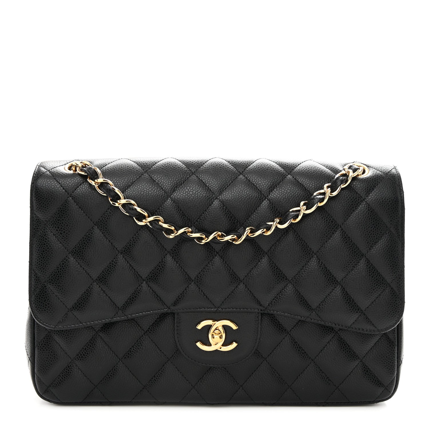 Caviar Quilted Jumbo Double Flap Black