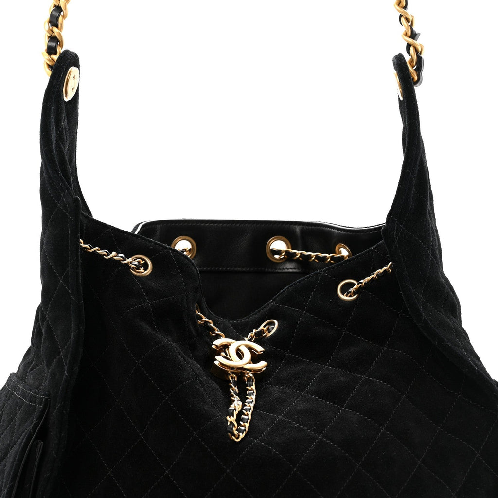 Suede Quilted Medium Chanel 25 Handbag Black
