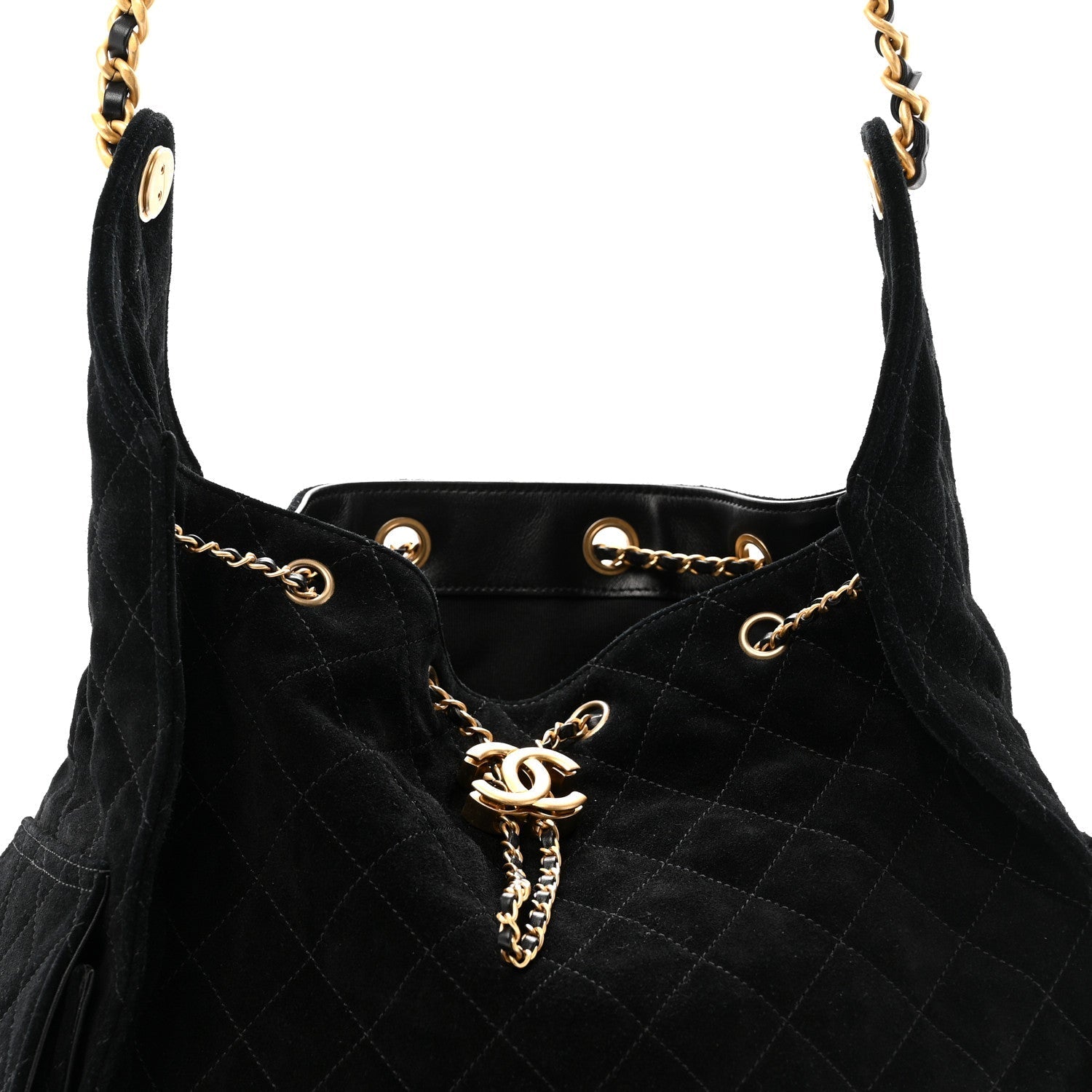 Suede Quilted Medium Chanel 25 Handbag Black