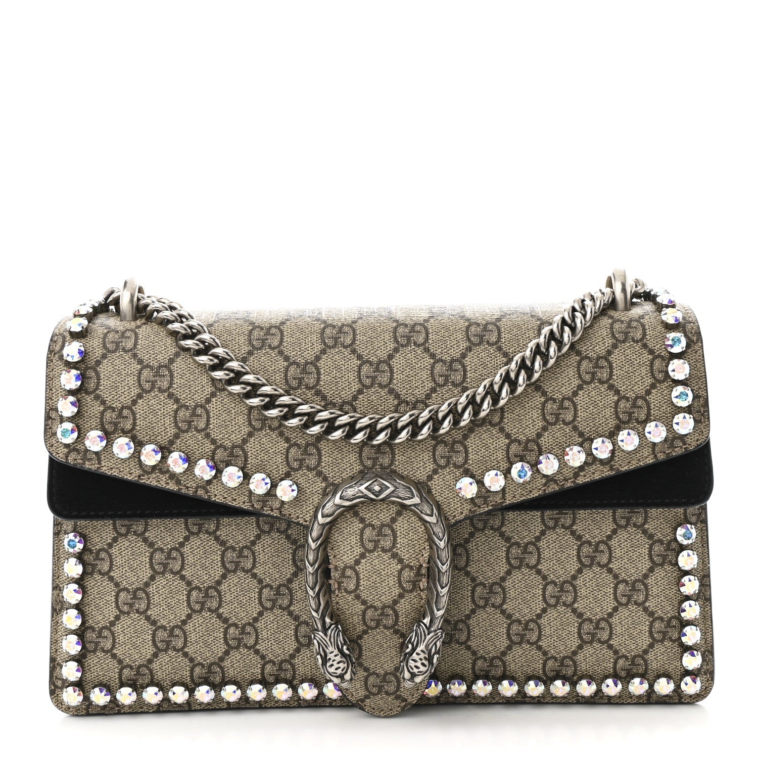 GG Supreme Monogram Crystal Small Dionysus Shoulder Bag Black