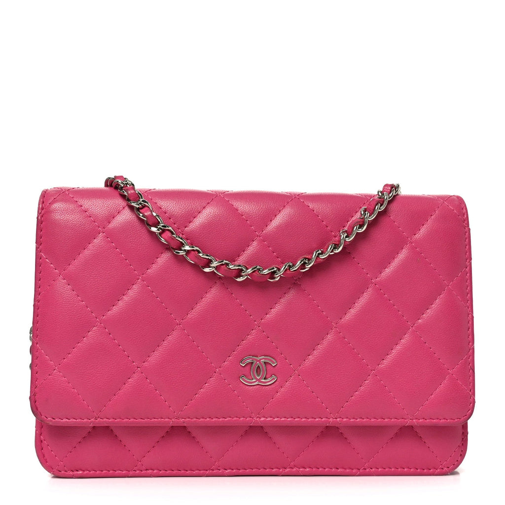 Lambskin Quilted Wallet On Chain WOC Dark Pink