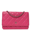 Lambskin Quilted Wallet On Chain WOC Dark Pink
