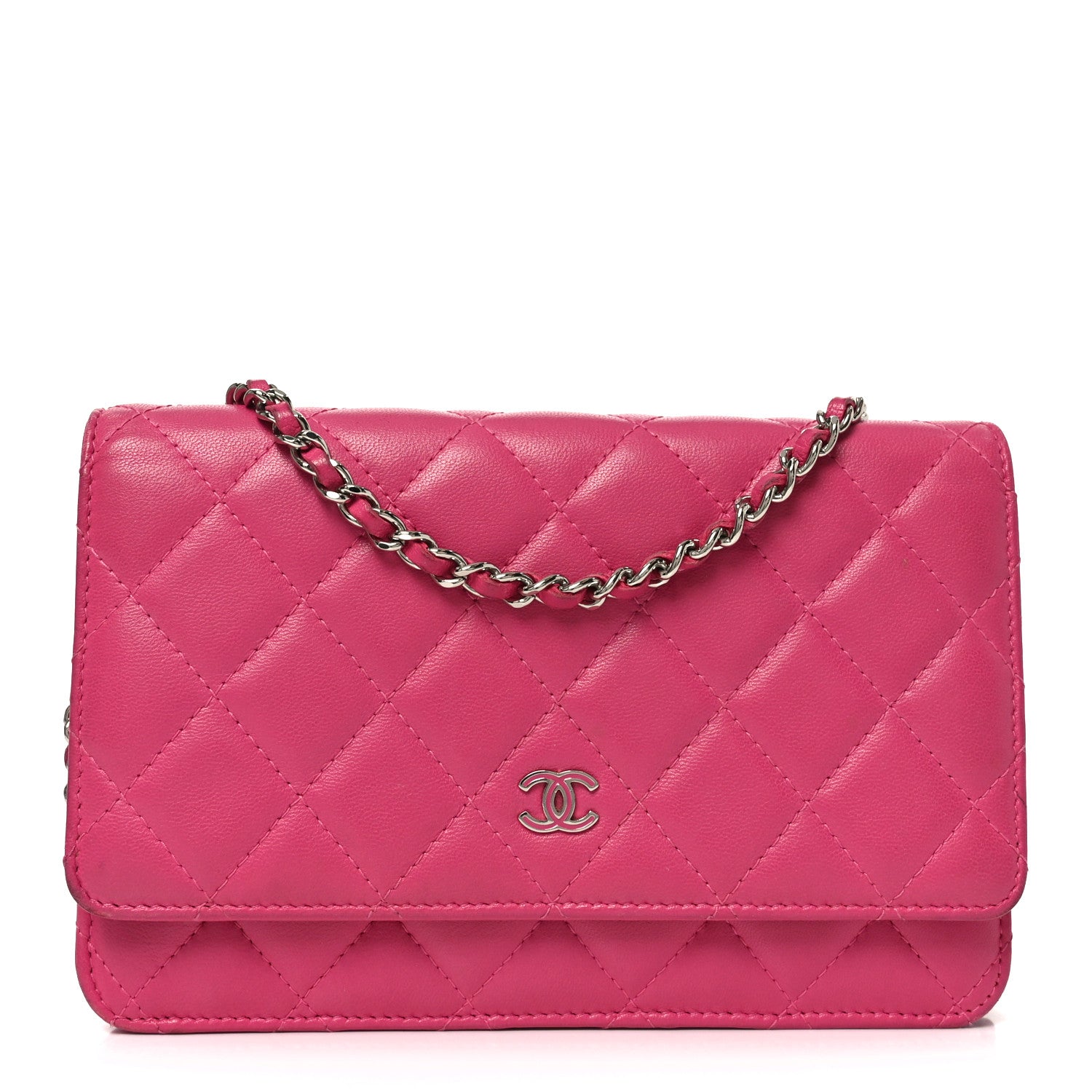 Lambskin Quilted Wallet On Chain WOC Dark Pink