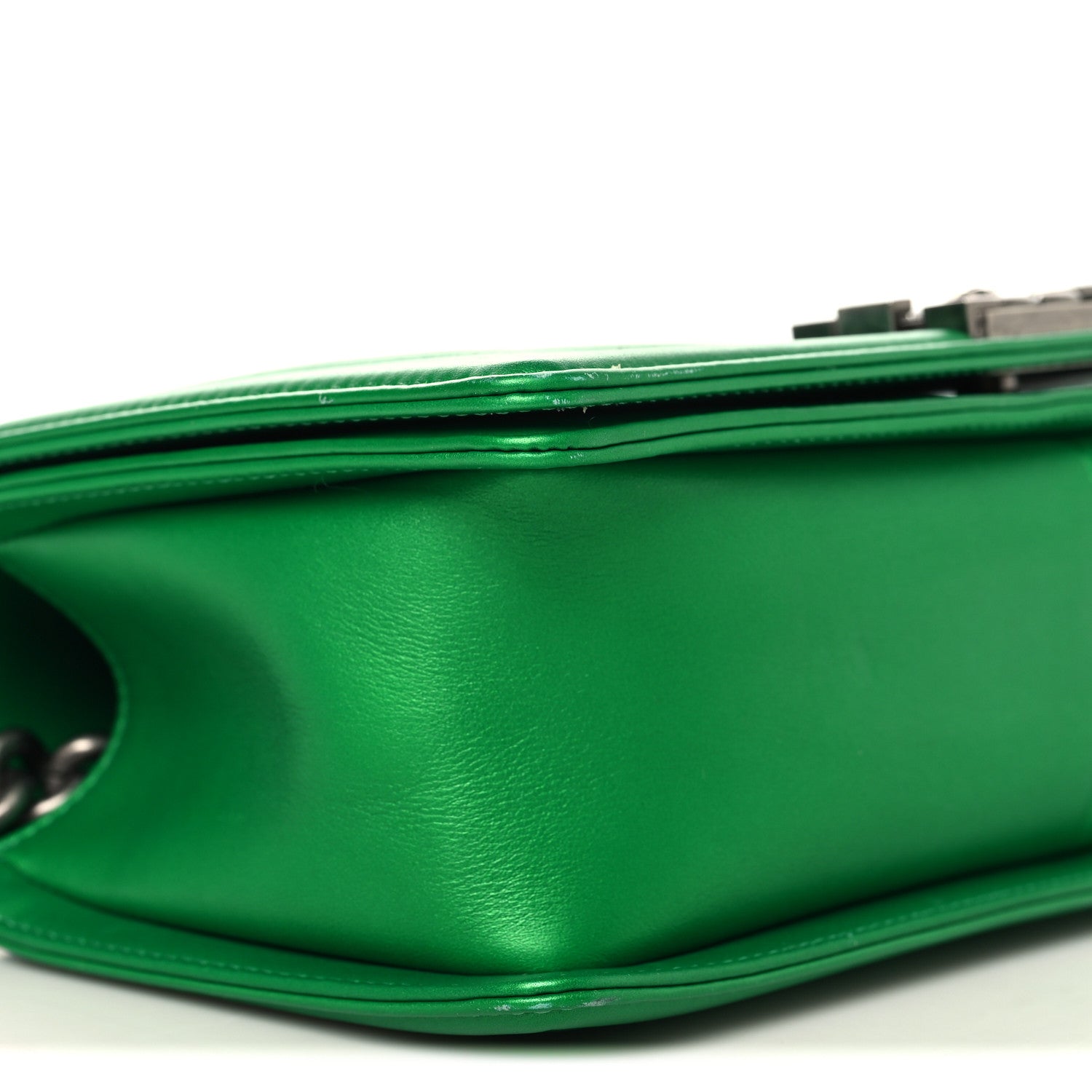 Metallic Calfskin Quilted Medium Boy Flap Green