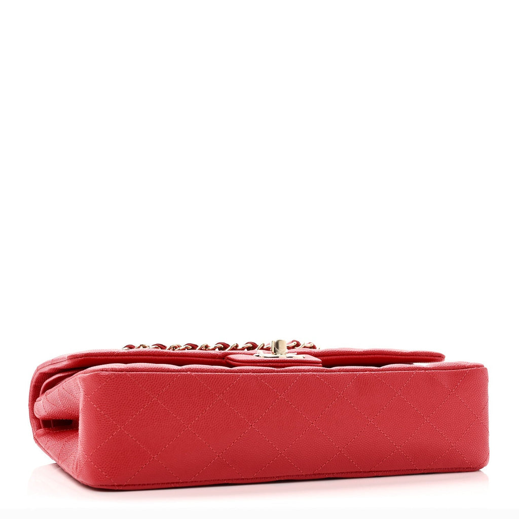 Caviar Quilted Medium Double Flap Red