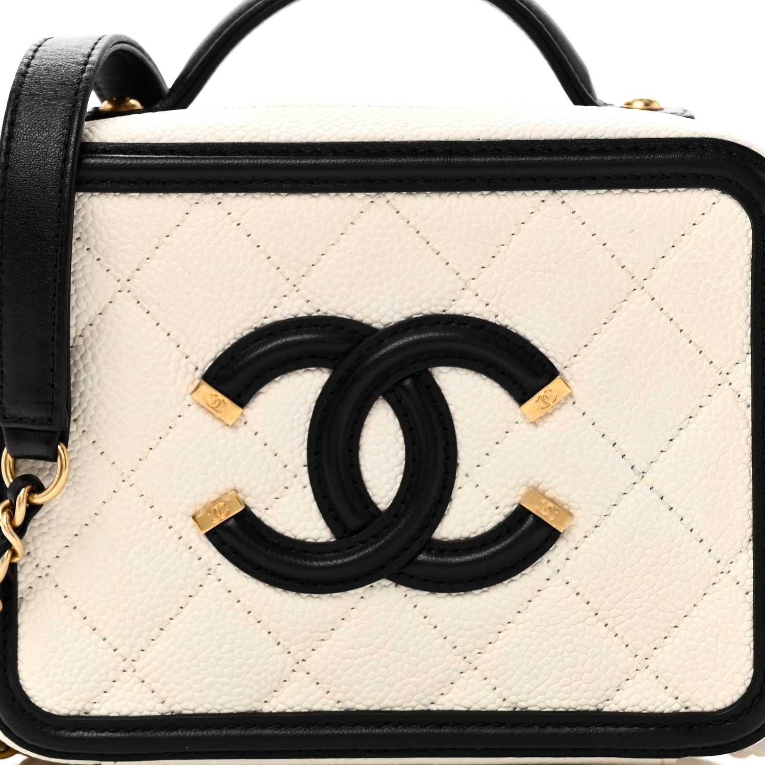 Caviar Quilted Small CC Filigree Vanity Case White Black