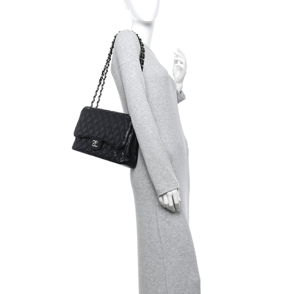 Caviar Quilted Jumbo Double Flap Black