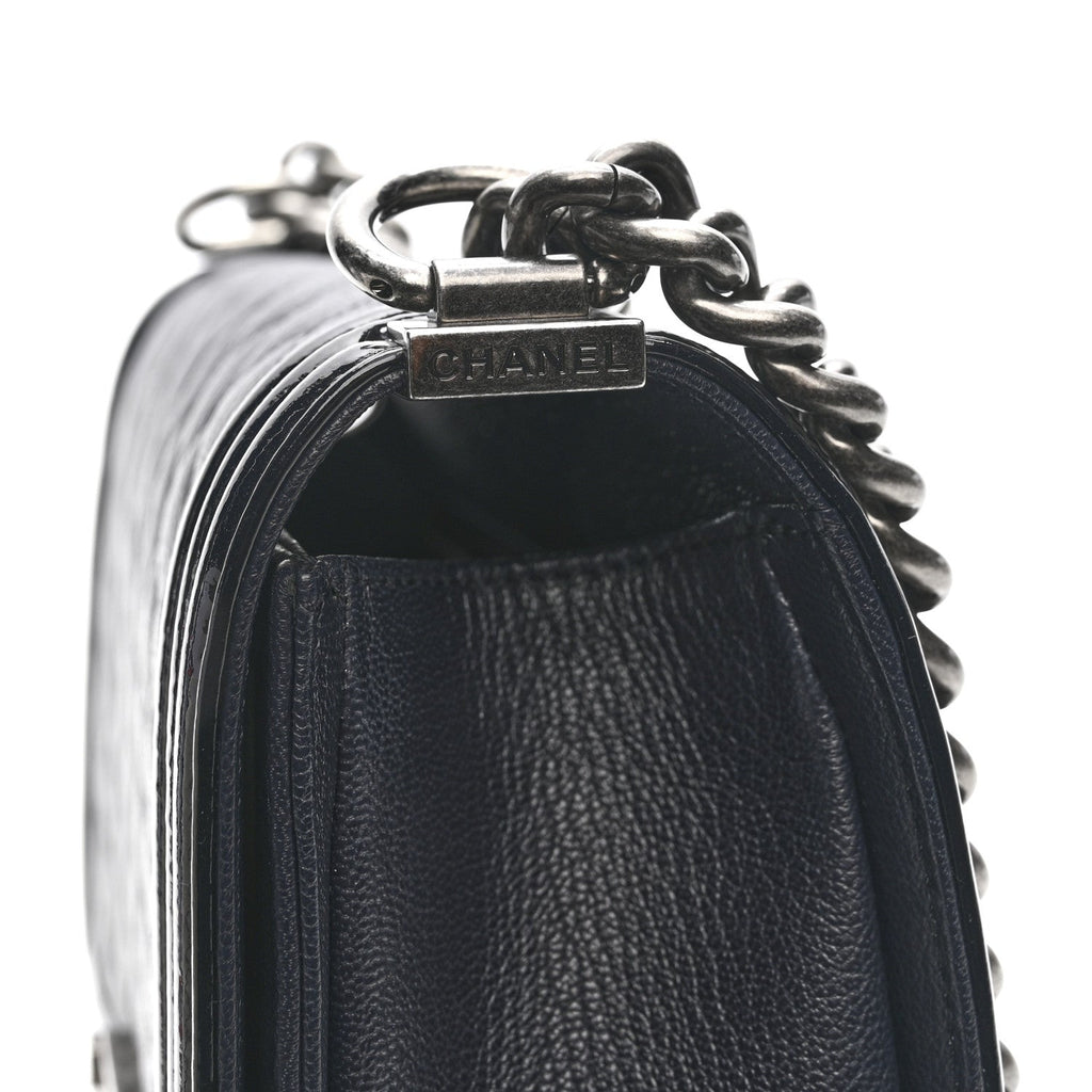 Goatskin Quilted Patent Medium Duo Boy Flap Dark Blue