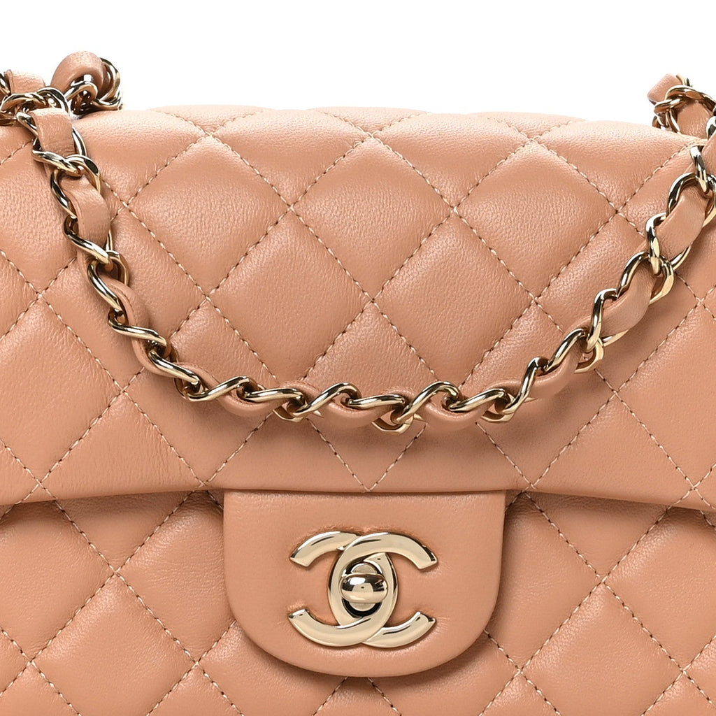 Lambskin Quilted Mini Rectangular Flap Brown