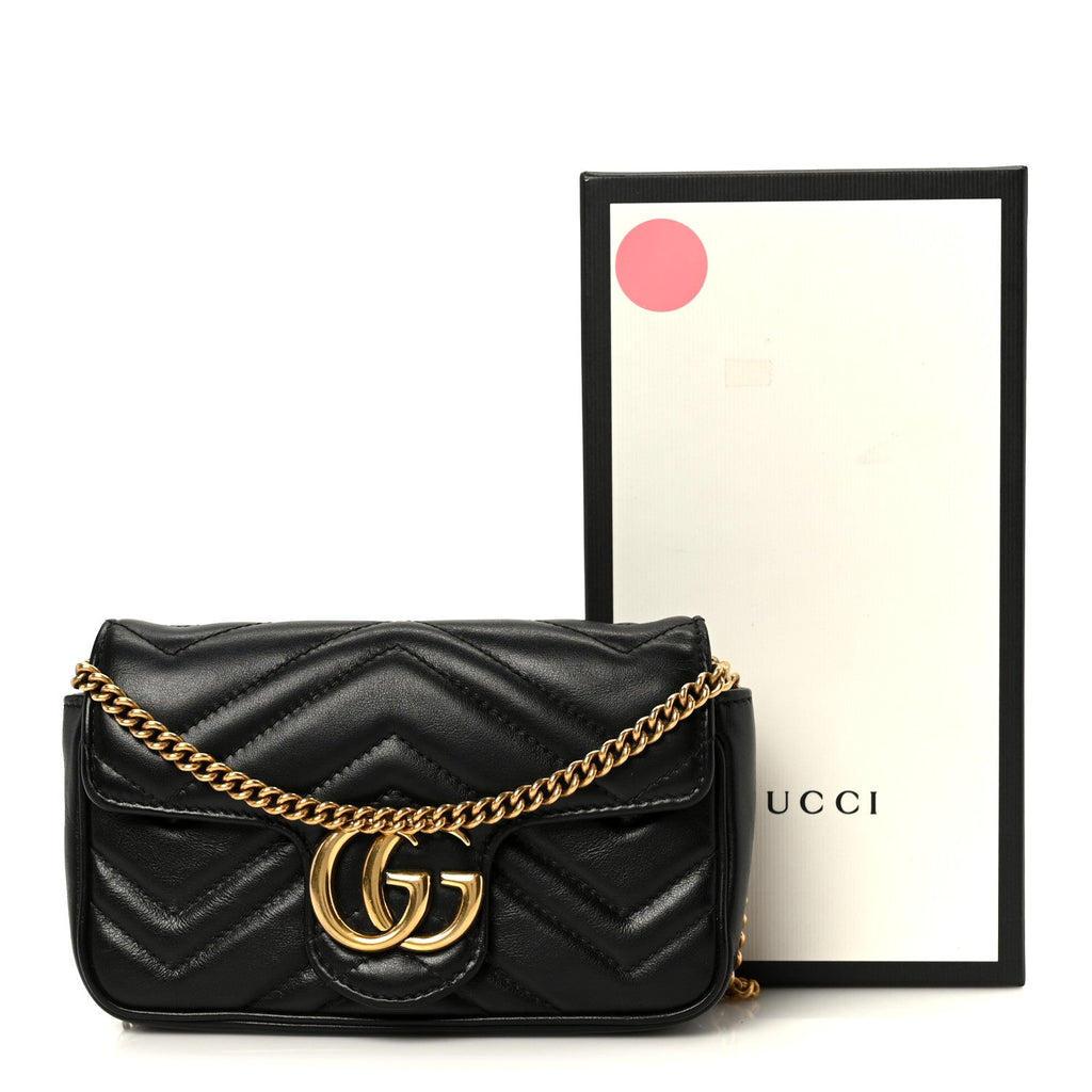 Calfskin Matelasse Super Mini GG Marmont Shoulder Bag Black