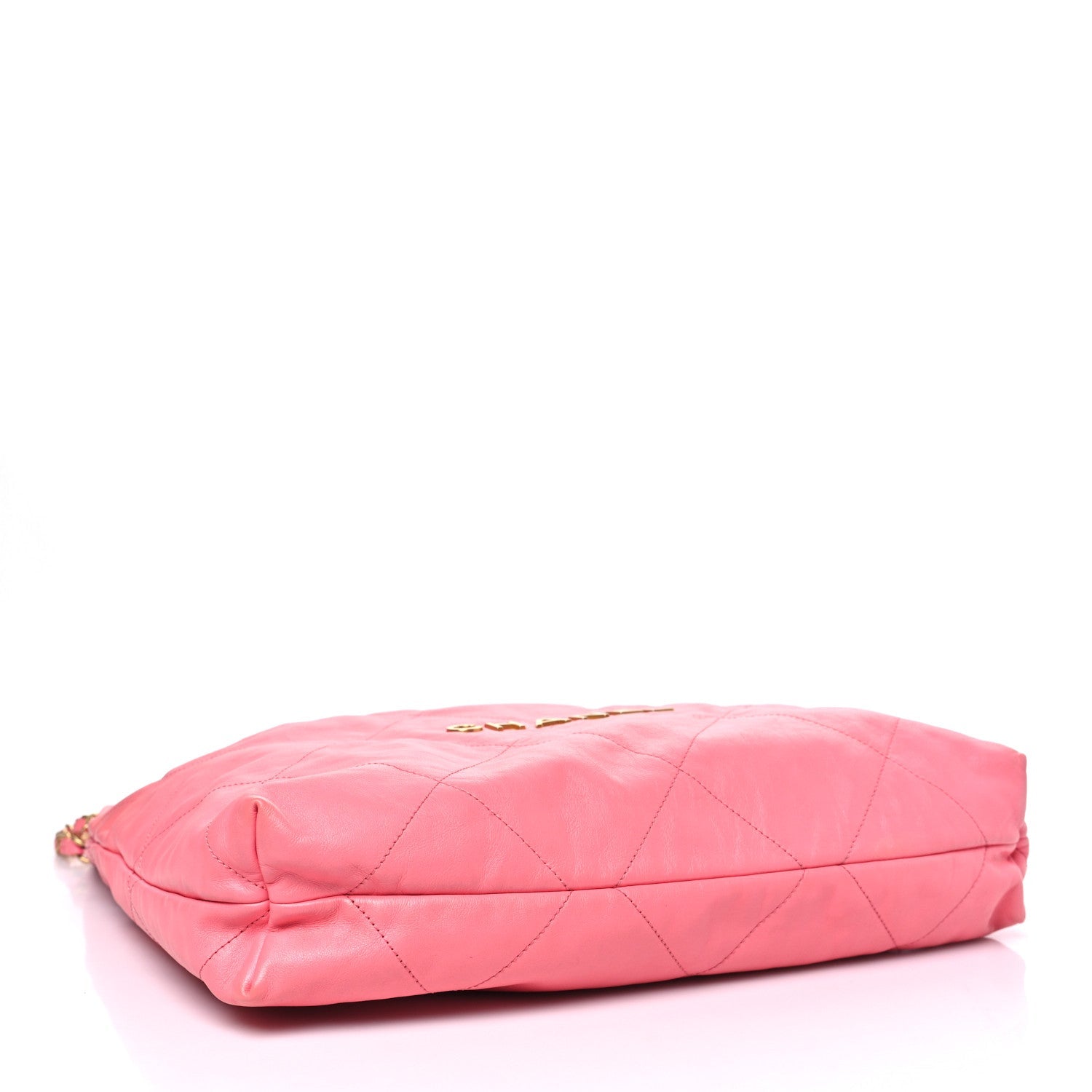 Shiny Calfskin Quilted Chanel 22 Drawstring Bag Coral Pink