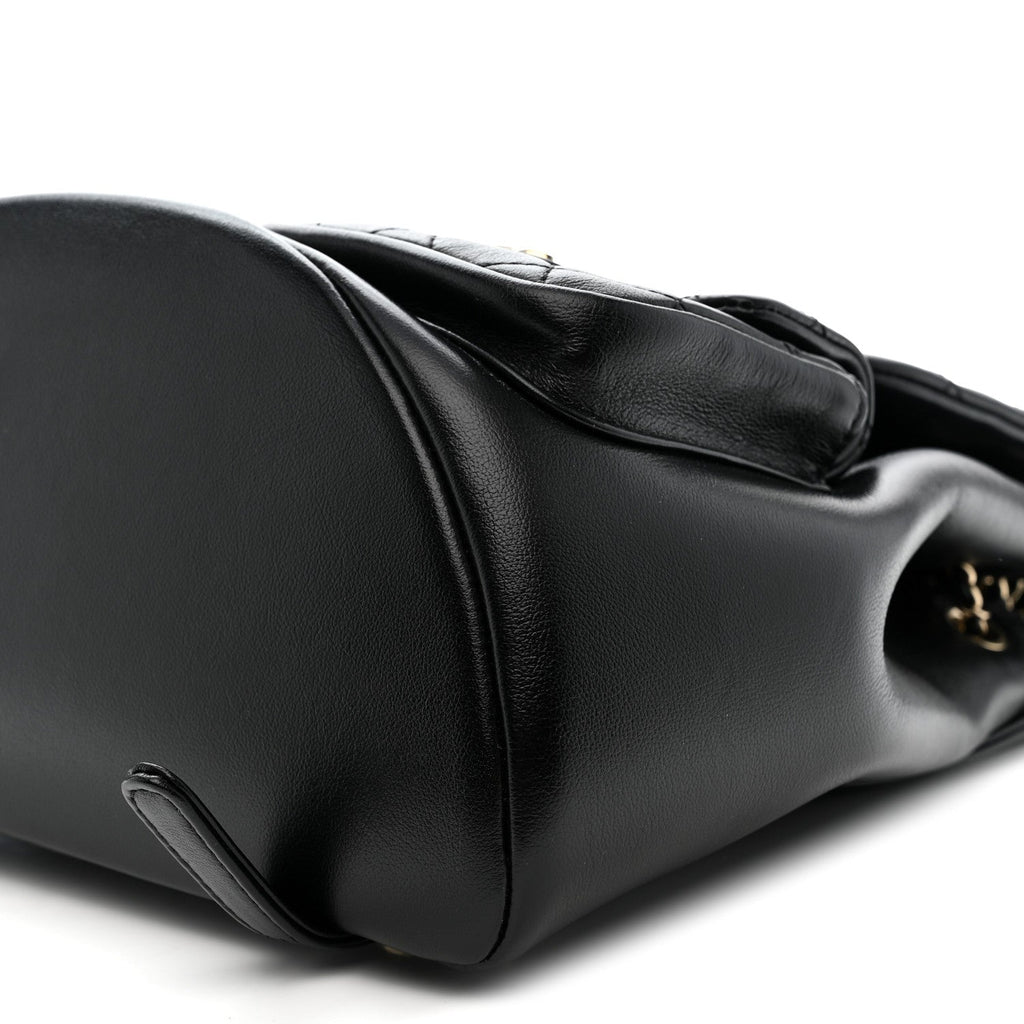 Calfskin Quilted Large Duma Pockets Drawstring Backpack Black