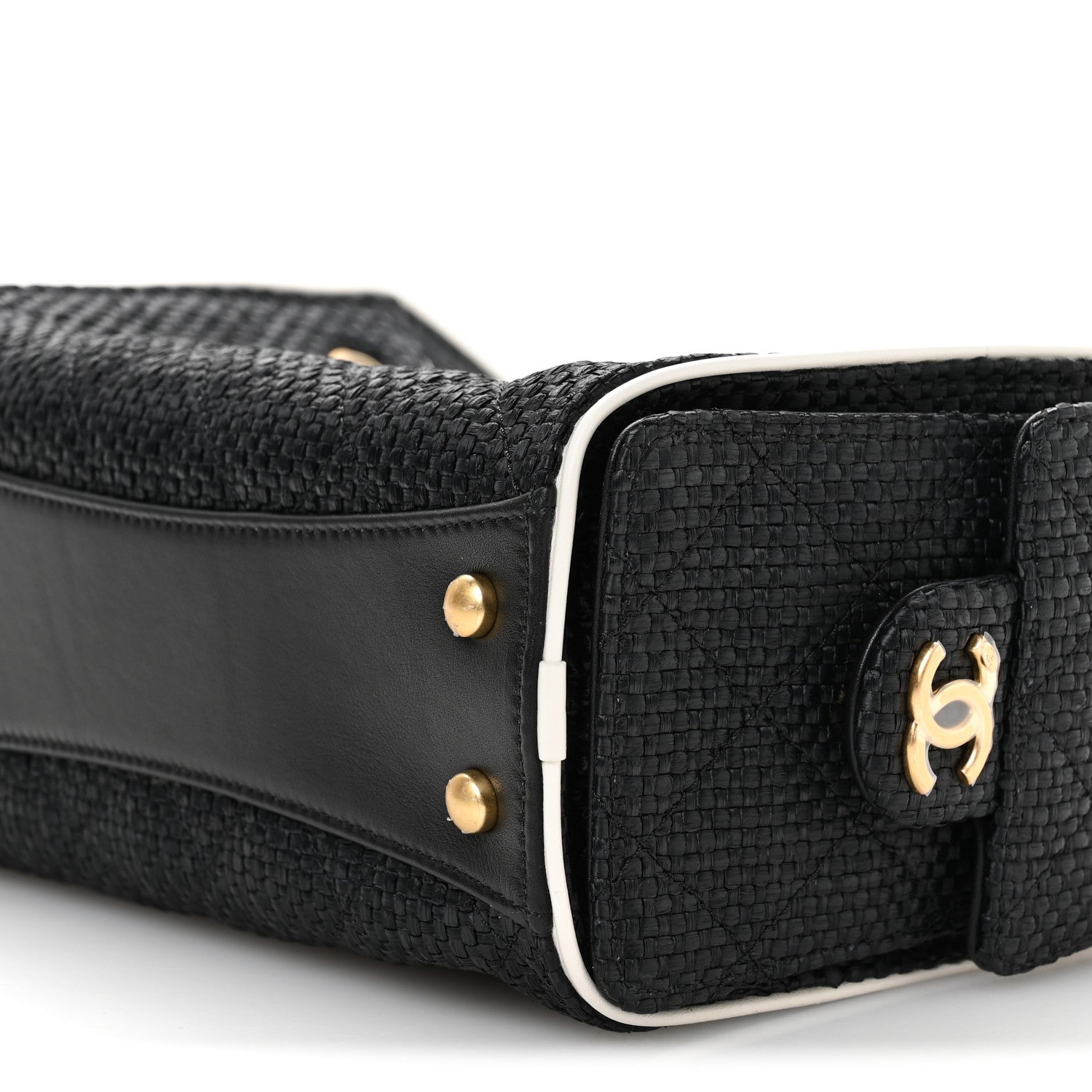 Braided Raffia Calfskin Quilted Mini Chanel 25 Handbag Black White