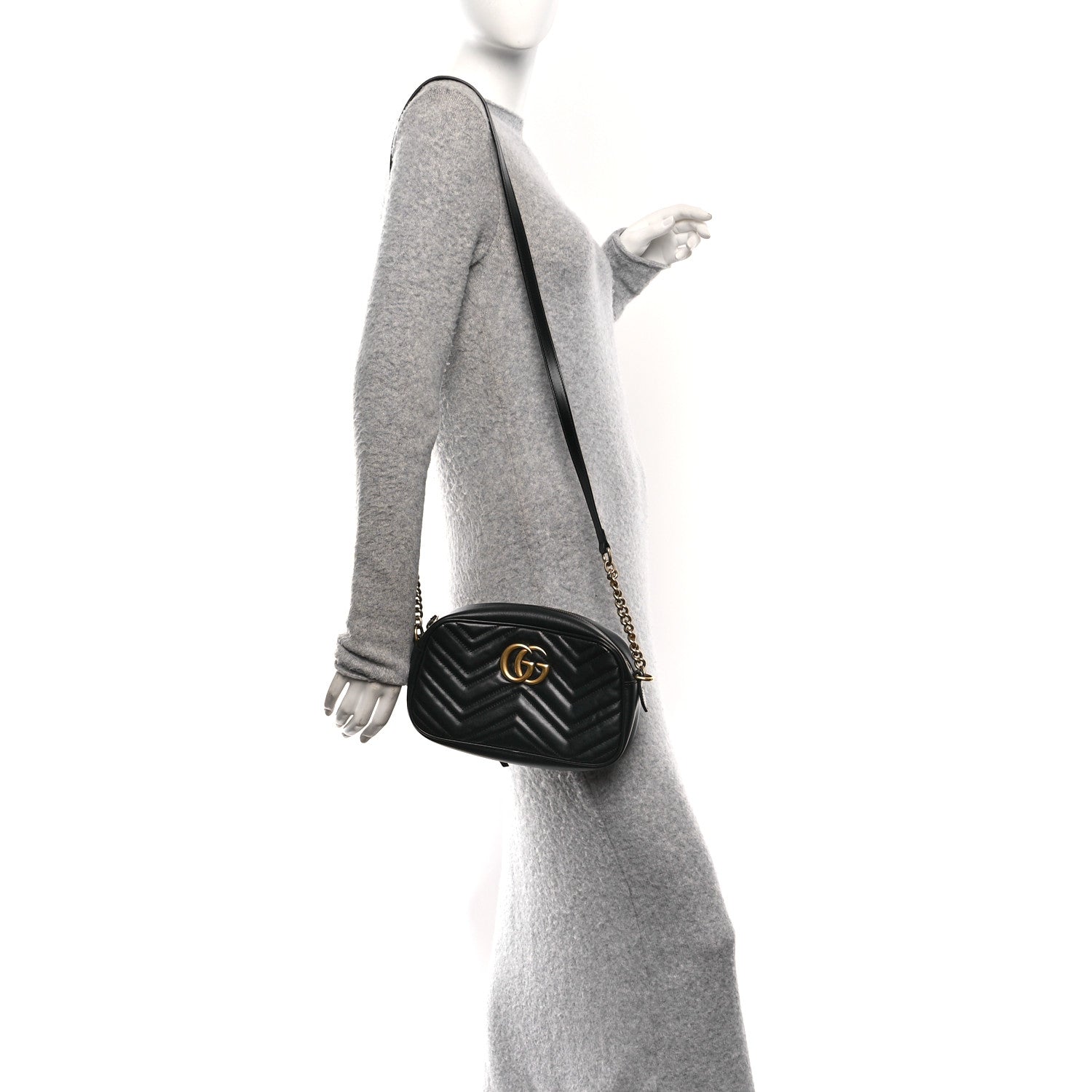 Calfskin Matelasse Small GG Marmont Chain Shoulder Bag Black