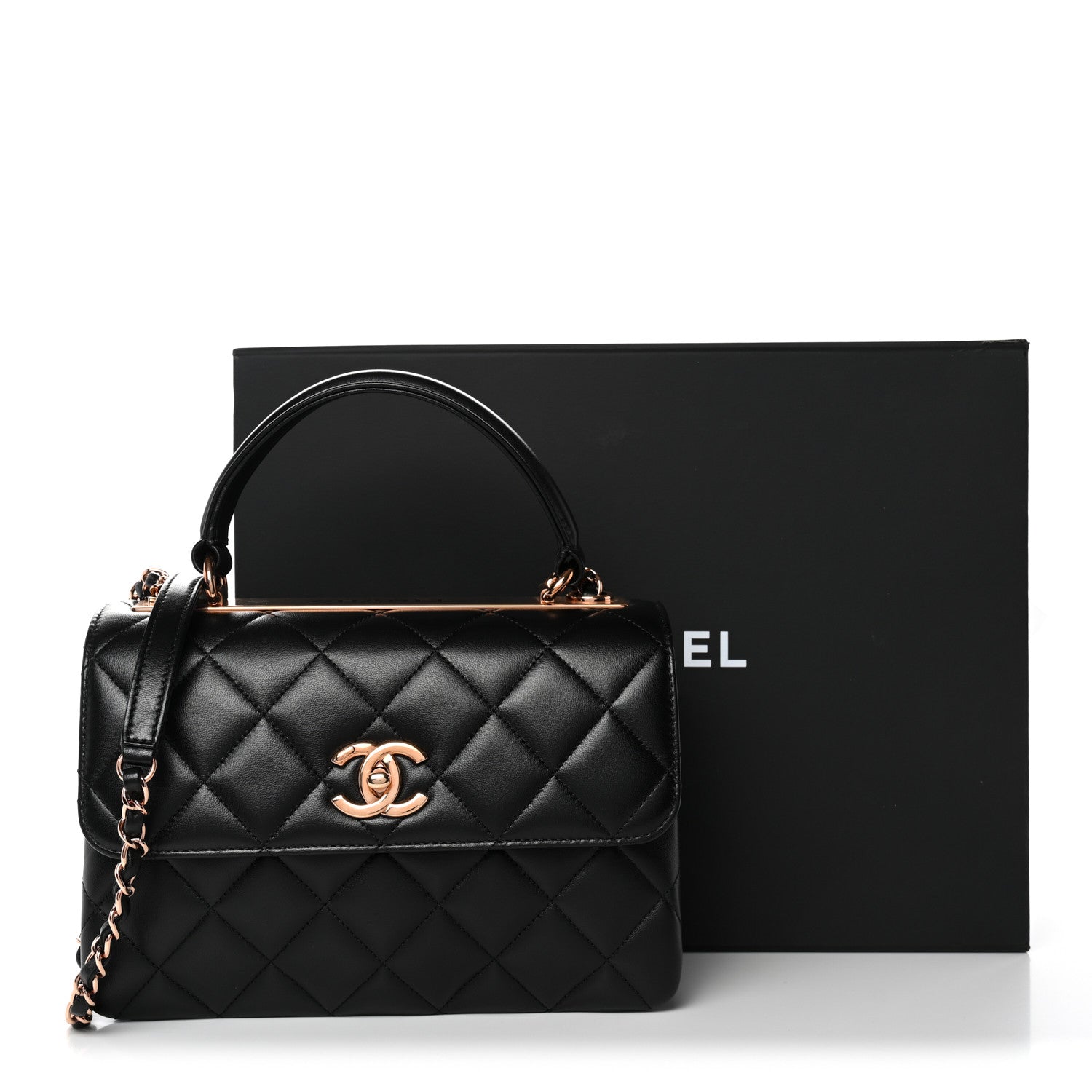 Lambskin Quilted Small Trendy CC Dual Handle Flap Bag Black