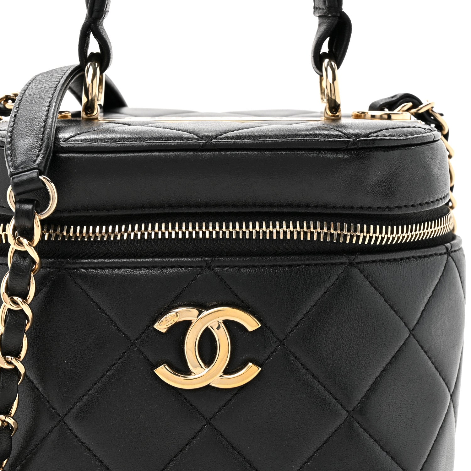 Lambskin Quilted Trendy Vanity Case Black