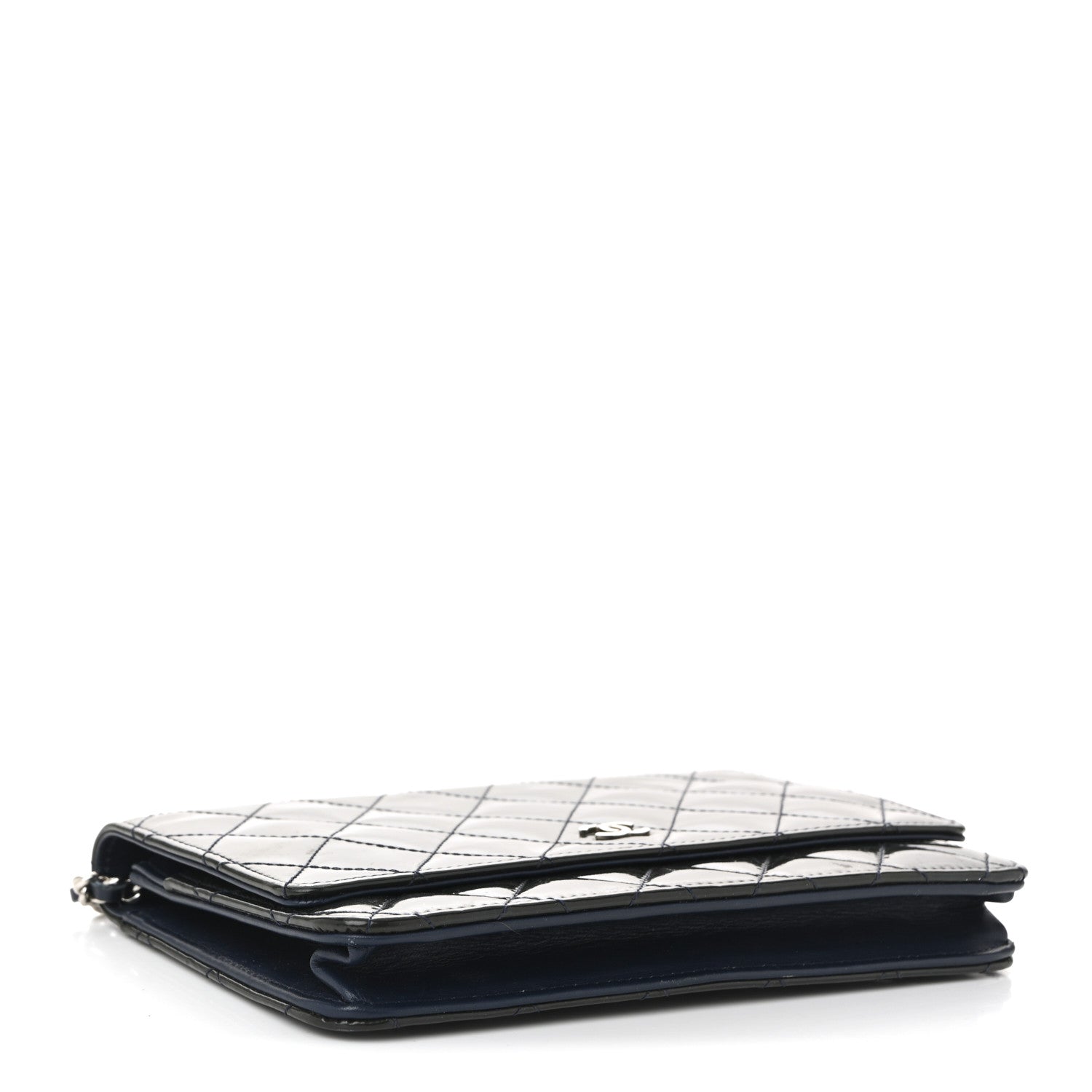 Patent Quilted Wallet On Chain WOC Navy Blue