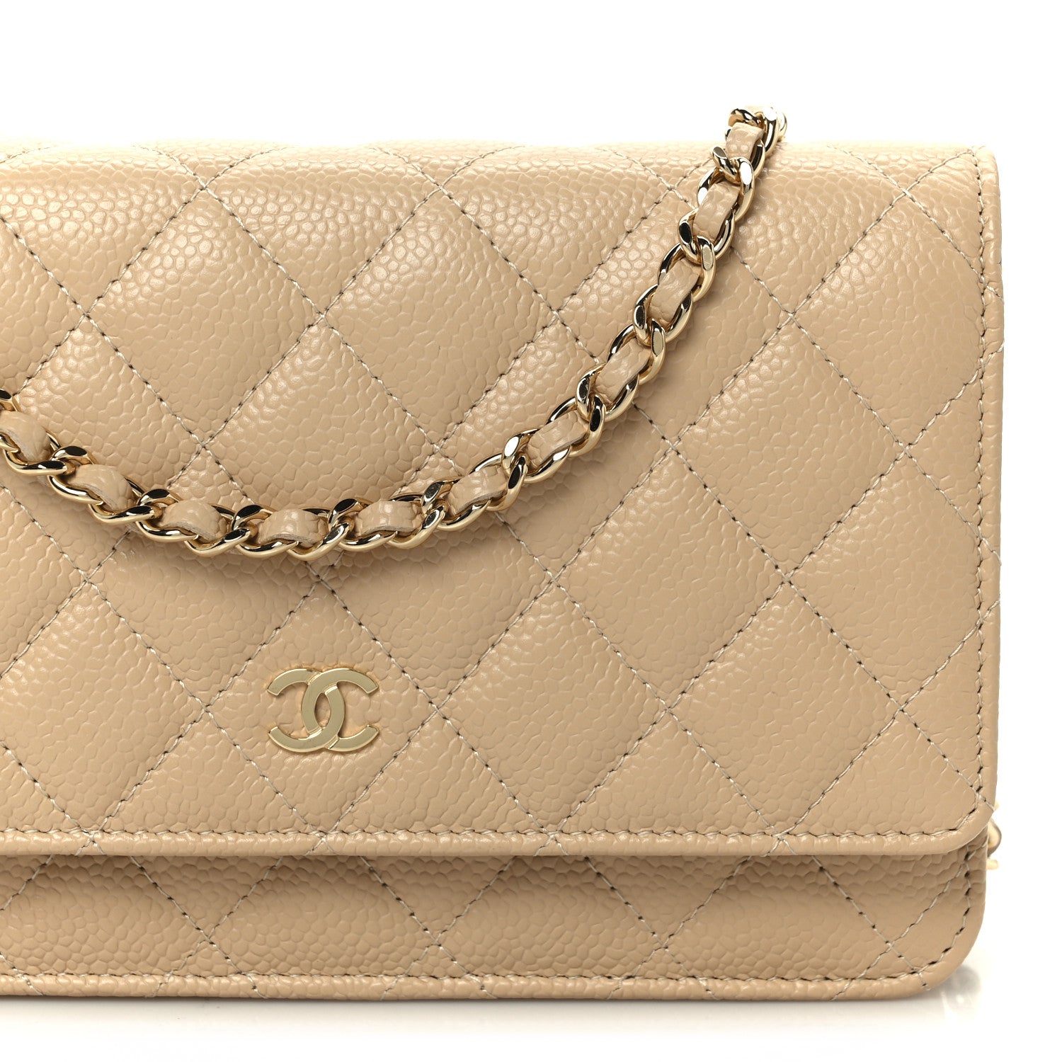 Caviar Quilted Wallet on Chain WOC Beige