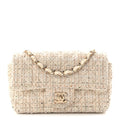 Tweed Quilted Mini Rectangular Flap Off White