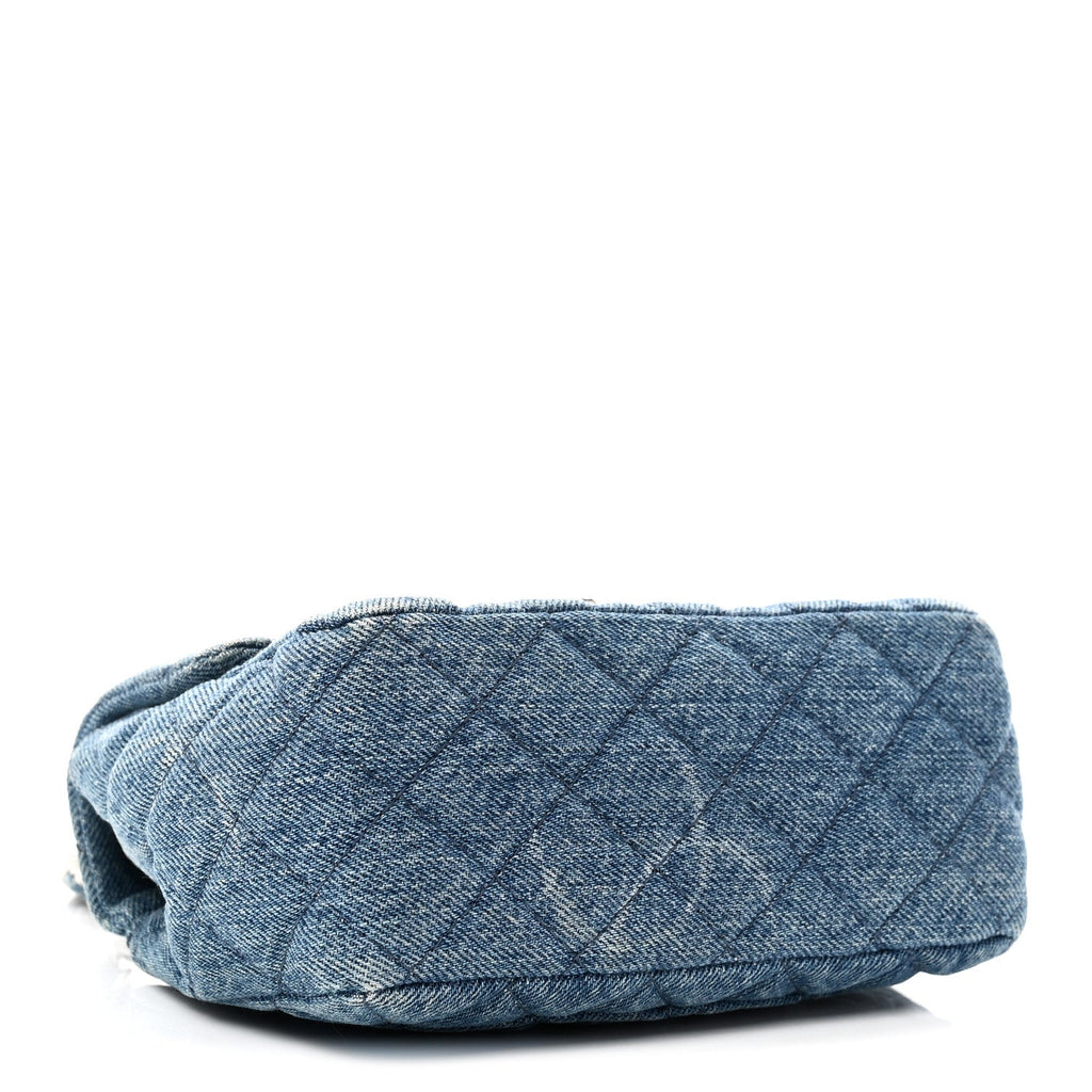 Denim CC Quilted Mini Square Flap Blue
