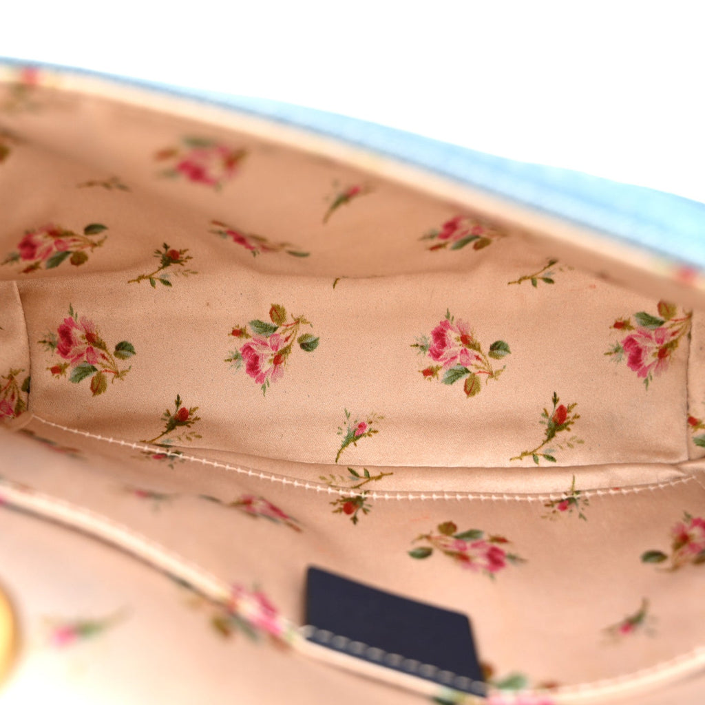 Denim Matelasse Mini Pearly GG Marmont Shoulder Bag Blue