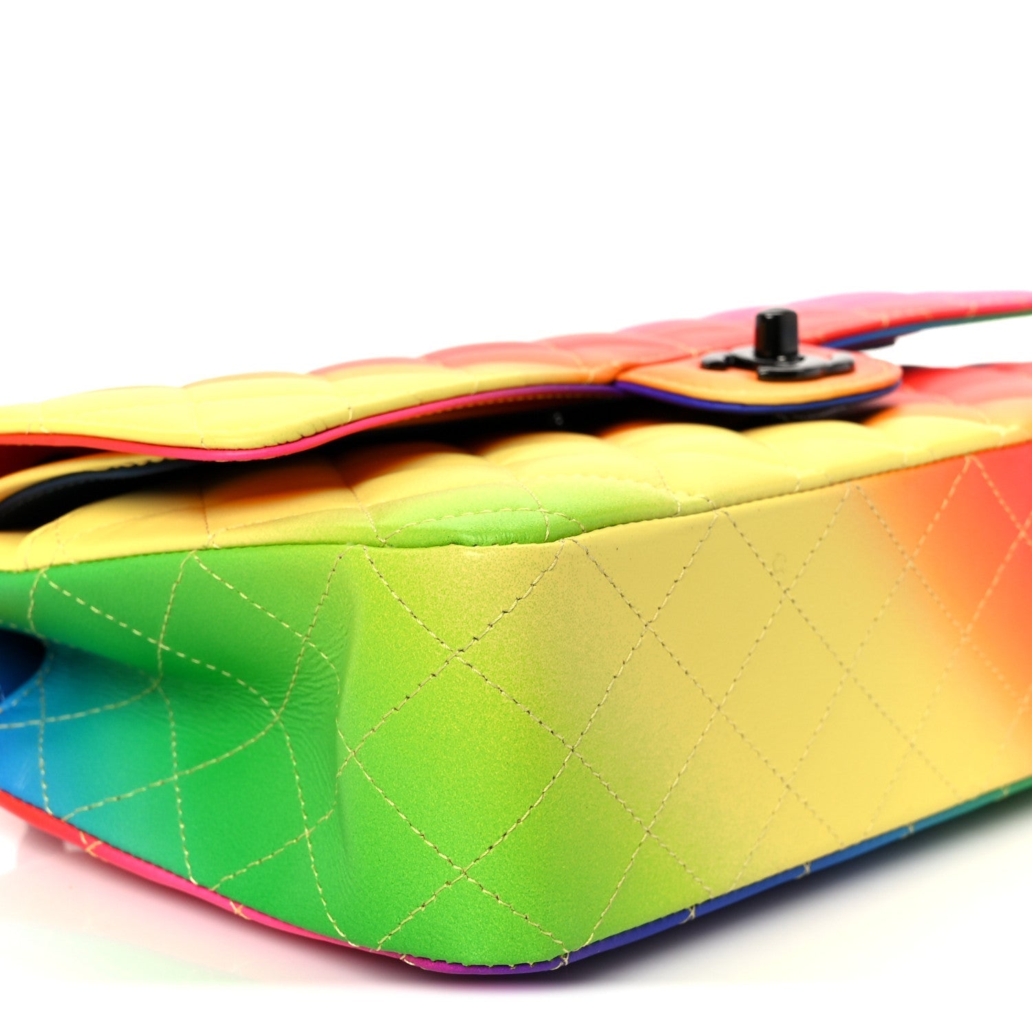 Calfskin Quilted Medium Rainbow Double Flap Multicolor