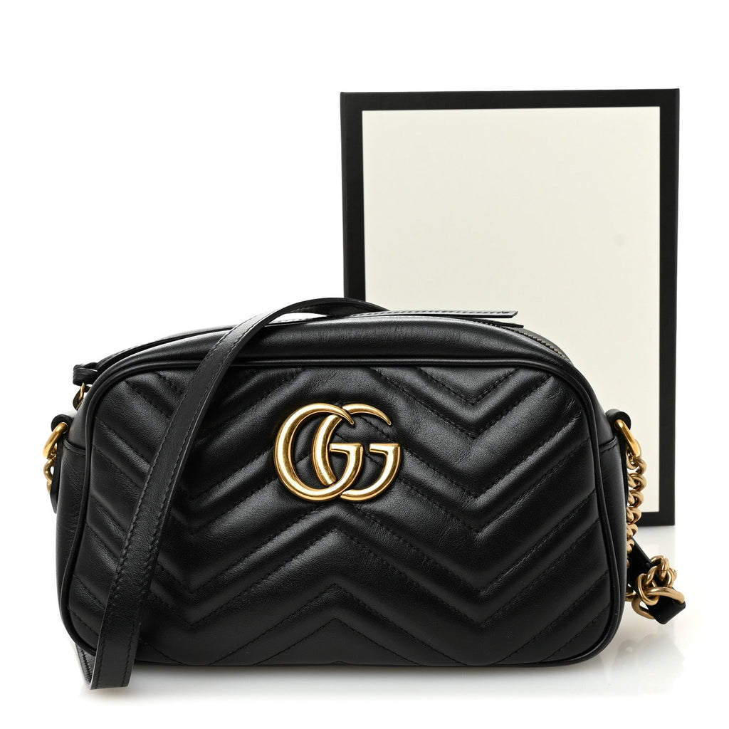 Calfskin Matelasse Small GG Marmont Chain Shoulder Bag Black