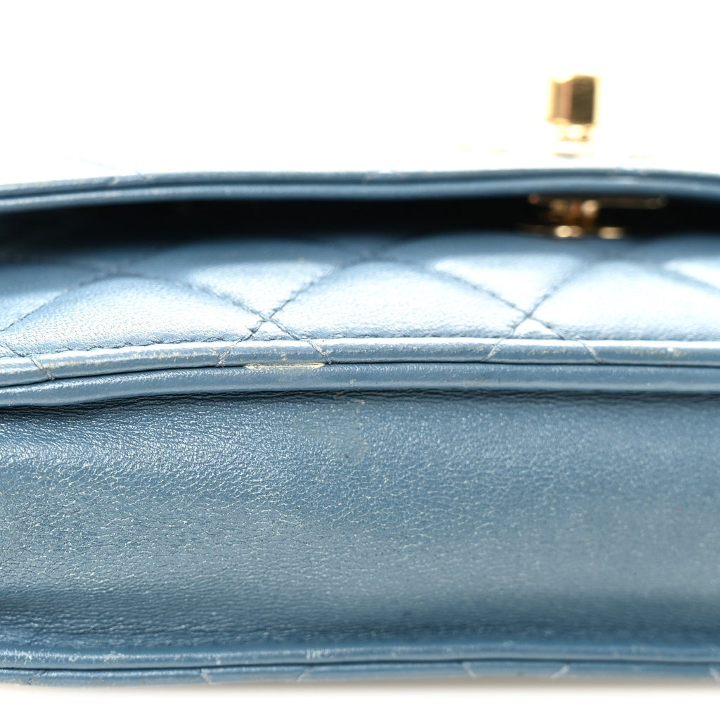 Lambskin Quilted Trendy CC Wallet On Chain WOC Blue