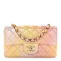Lambskin Quilted Tie Dye Ombre Mini Rectangular Flap Yellow Multicolor