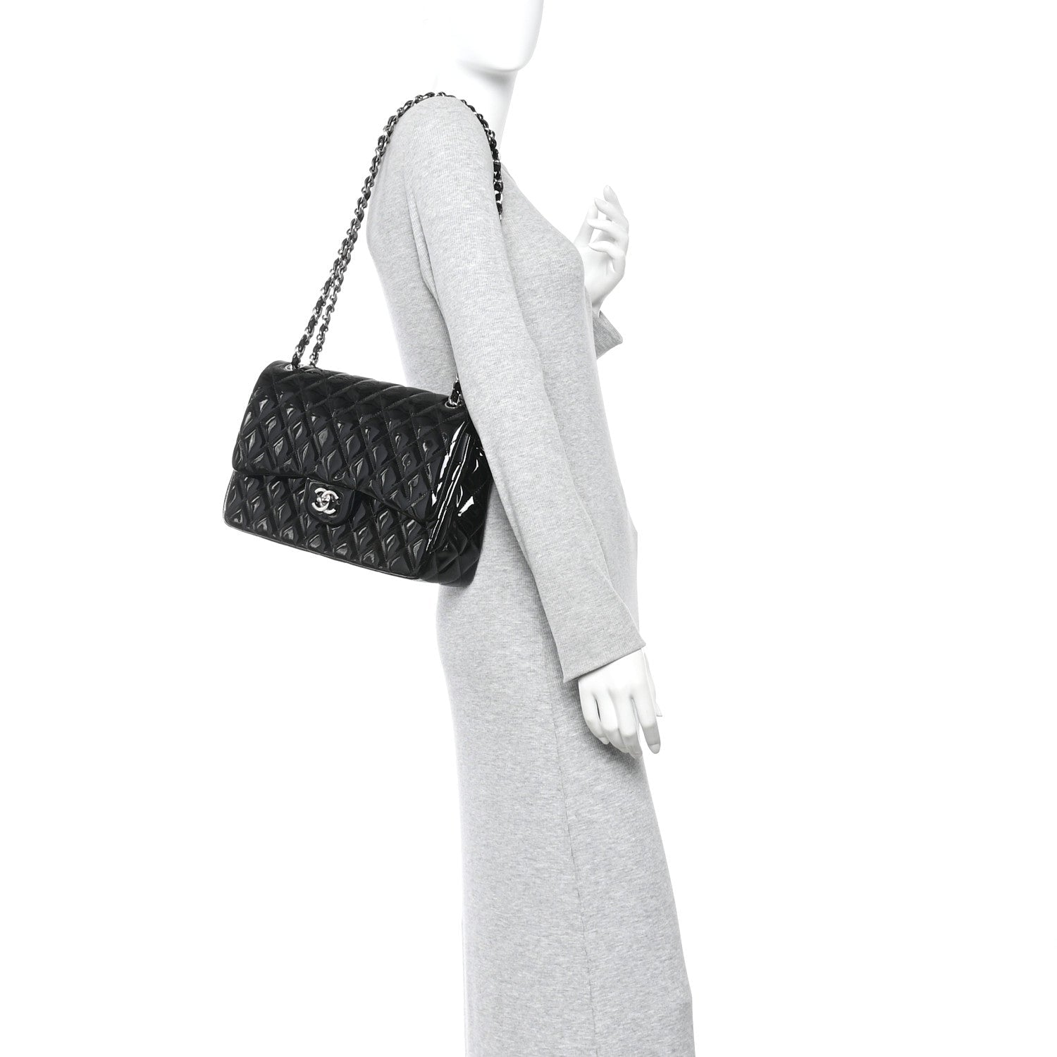 Patent Quilted Jumbo Double Flap Black