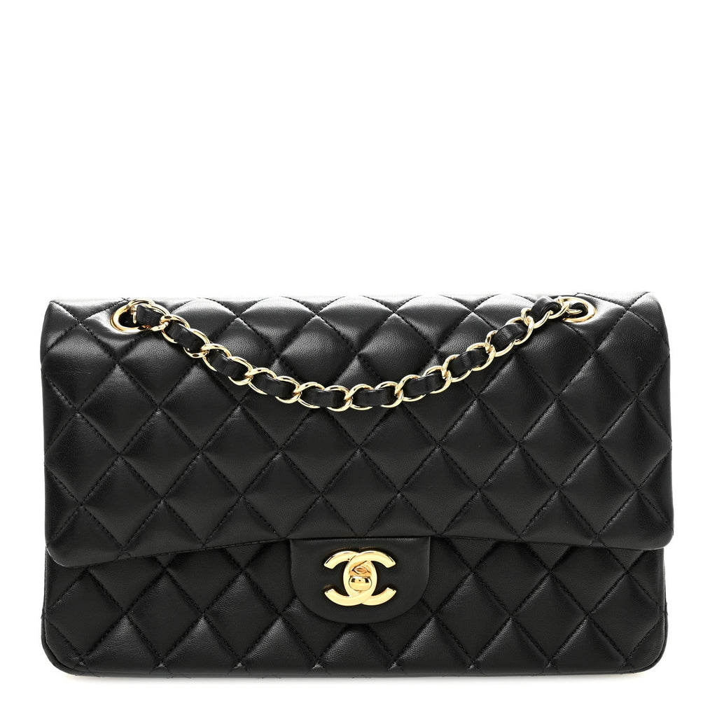 Lambskin Quilted Medium Double Flap Black