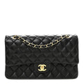 Lambskin Quilted Medium Double Flap Black