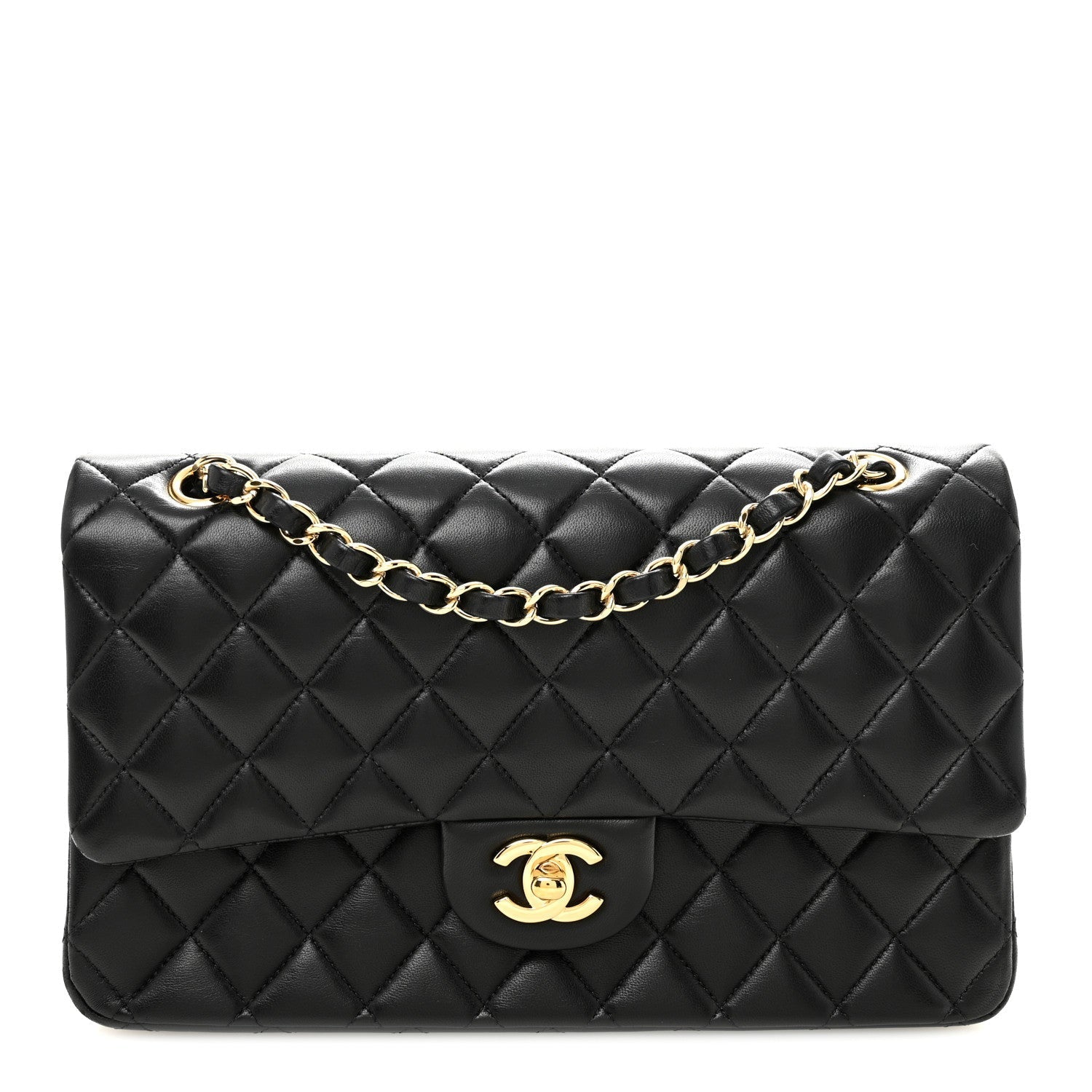 Lambskin Quilted Medium Double Flap Black