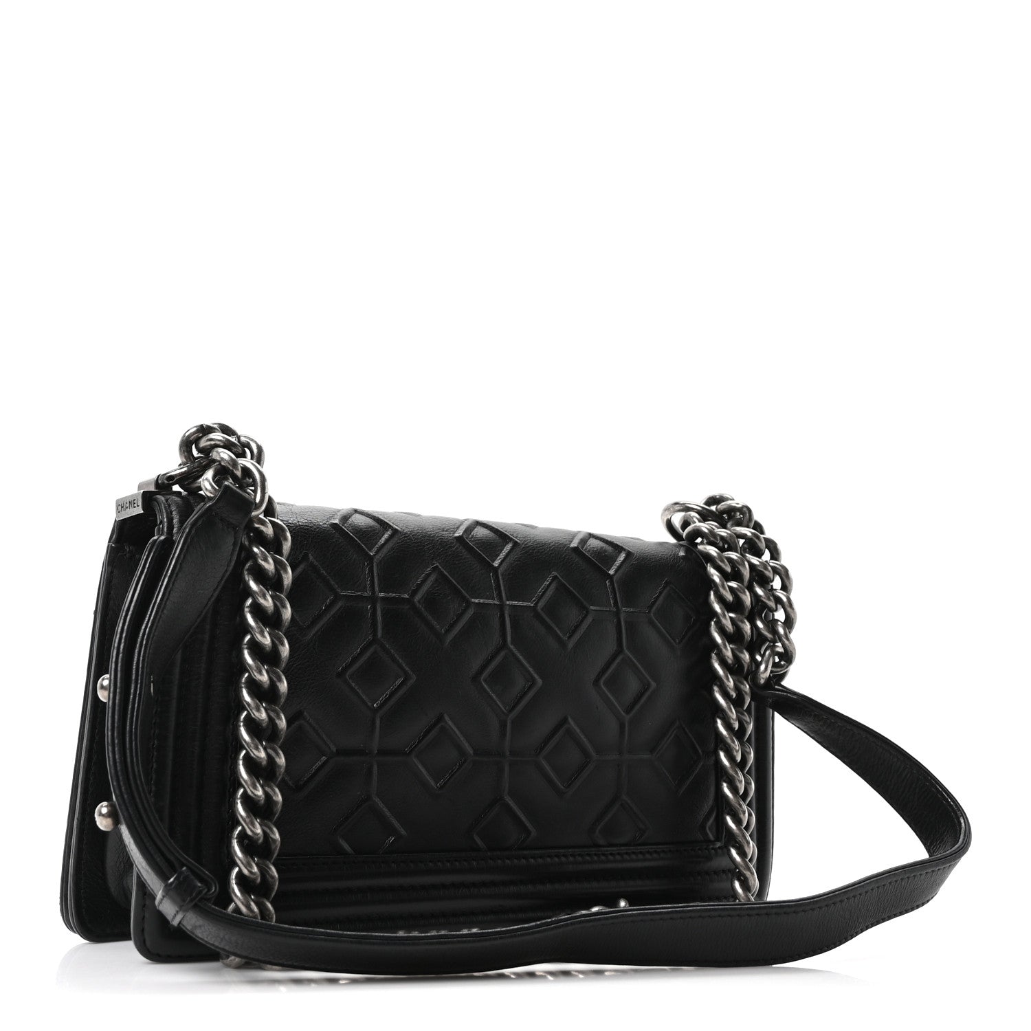 Calfskin Crystal Embossed Medium Boy Flap Black