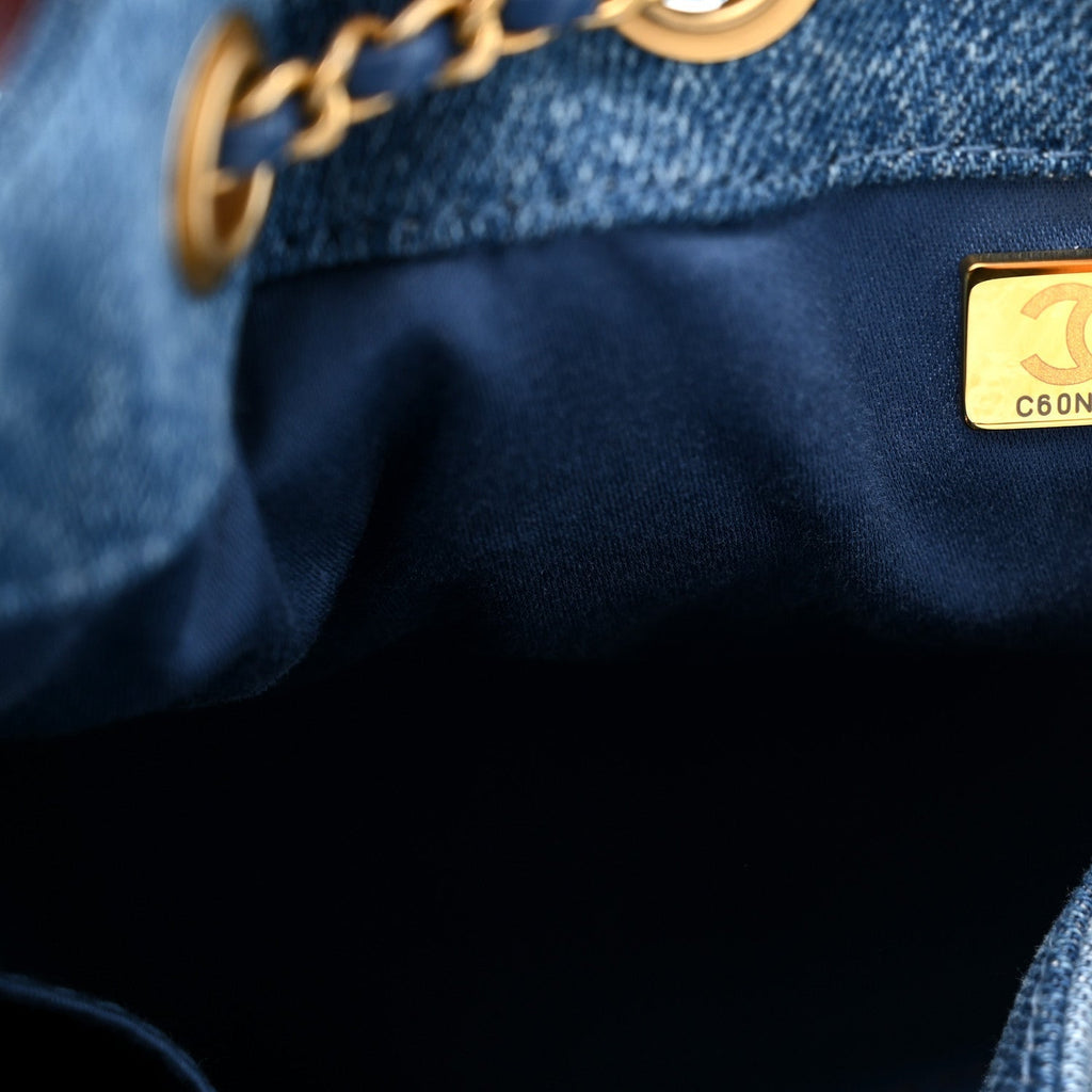 Washed Denim Quilted Small Chanel 25 Handbag Blue
