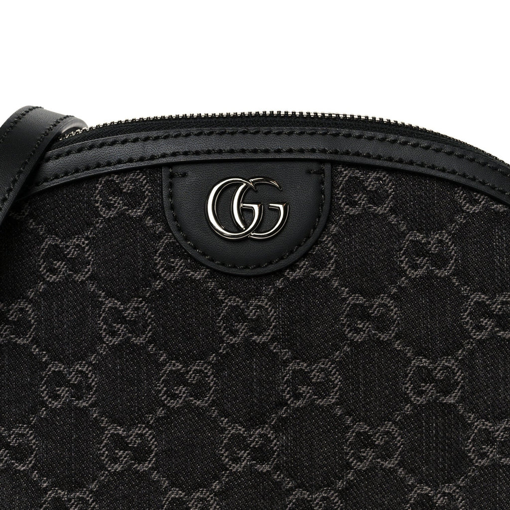 Denim Cuoio Harness GG Monogram Small Ophidia Dome Shoulder Bag Black Medium Grey