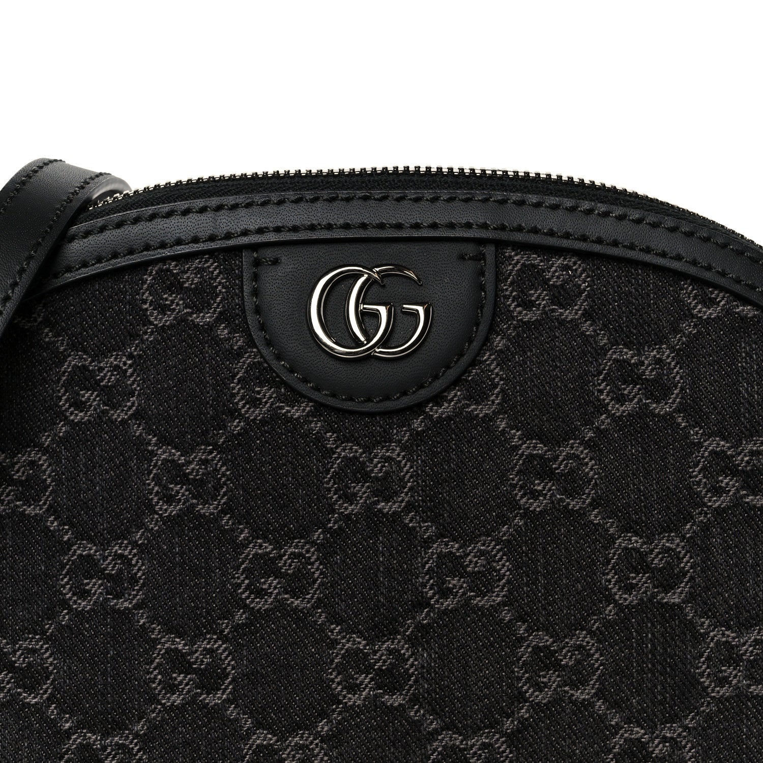 Denim Cuoio Harness GG Monogram Small Ophidia Dome Shoulder Bag Black Medium Grey