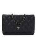 Iridescent Caviar Quilted Wallet on Chain WOC Black