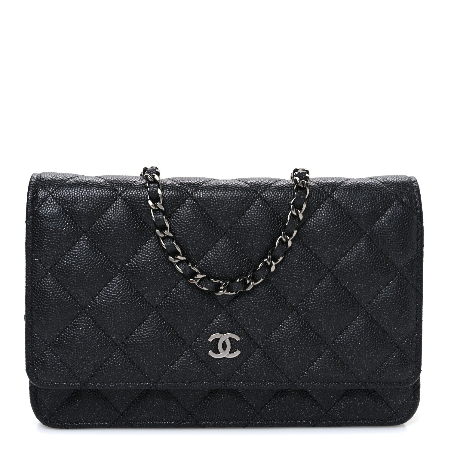 Iridescent Caviar Quilted Wallet on Chain WOC Black