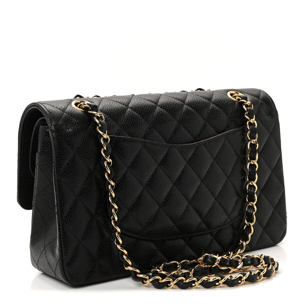 Caviar Quilted Medium Double Flap Black