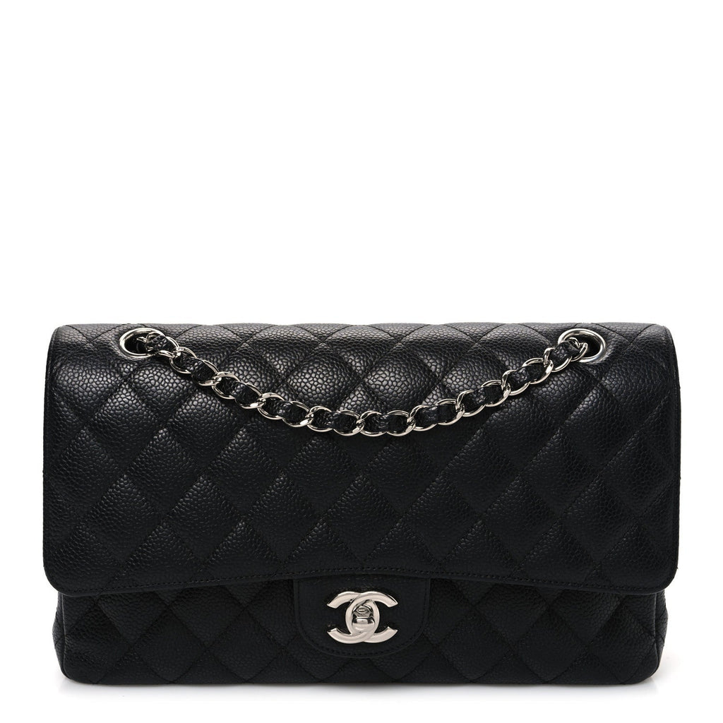 Caviar Quilted Medium Double Flap Black